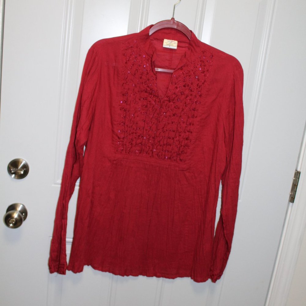 Greater Good Women's Size Medium Red Cotton Blouse Made in India